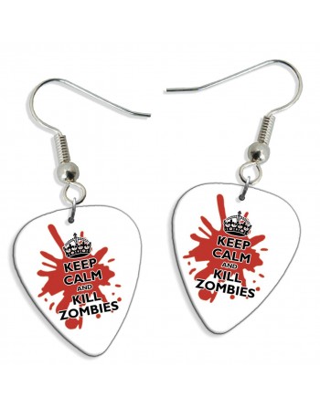 Plectrum oorbellen met de tekst Keep Calm and Kill Zombies