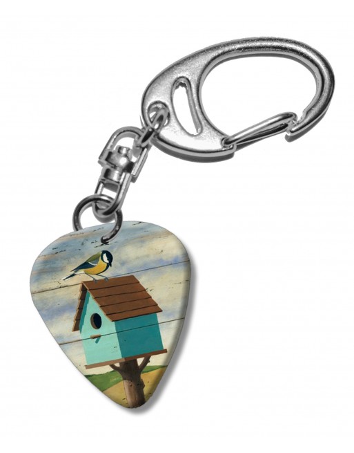 Koolmees op Vogelhuisje plectrum sleutelhanger Koolmees op Vogelhuisje plectrum sleutelhanger