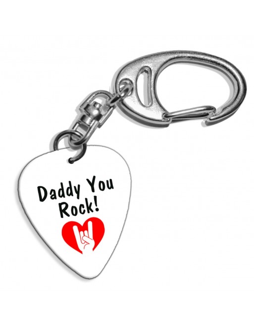 Plectrum sleutelhanger met de afbeelding Daddy You Rock!