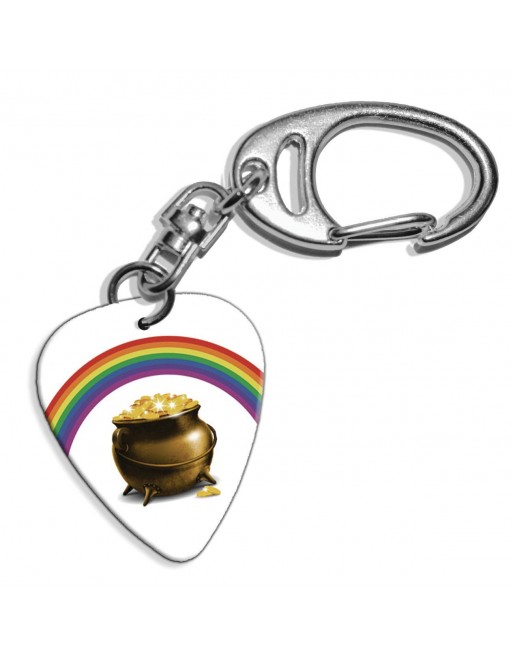 Plectrum sleutelhanger met de afbeelding van pot met goud en regenboog
