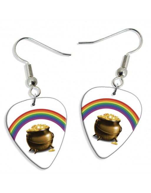 Pot met goud en regenboog plectrum oorbellen