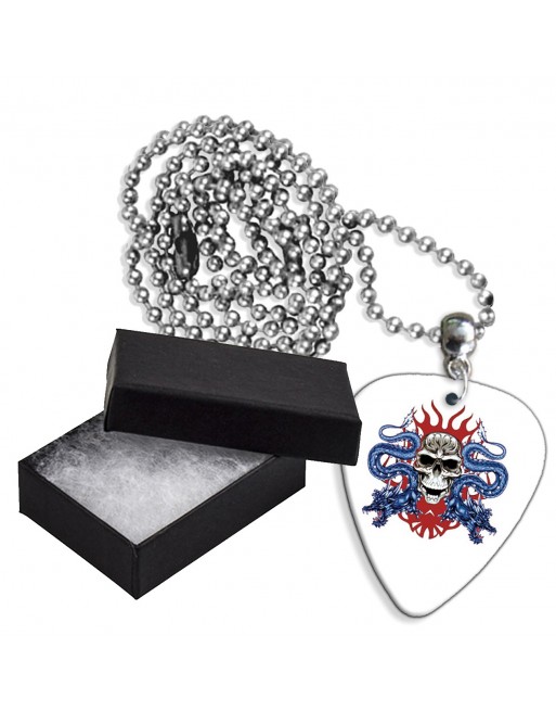 Doodshoofd met draken aluminium plectrum ketting Doodshoofd met draken aluminium plectrum ketting