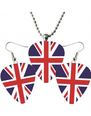 Plectrum ketting en oorbellen met de afbeelding van de Engelse vlag