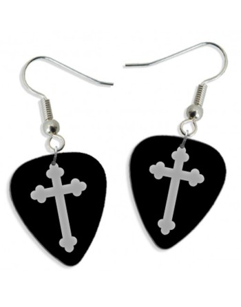 Plectrum oorbellen Dracule kruis grijs op zwarte plectrum