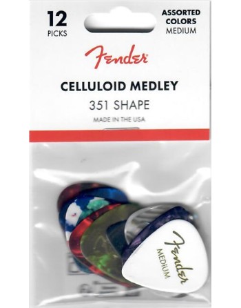 Fender 351 shape plectrum celluloid medley medium 12-pack